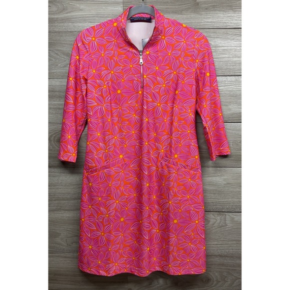 Katherine Way Dresses & Skirts - NEW Katherine Way UPF 50 Pink Orange Floral Polo Resort Stretch Dress XXS USA